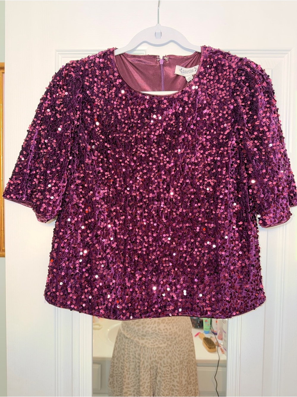 Nanette Lepore Plum Sequin Short Sleeve Top NWT